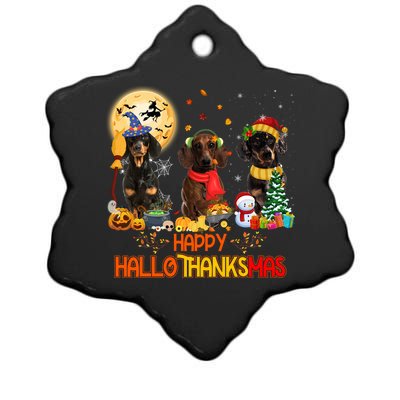 Dachshund Dog Halloween Thanksgiving Happy Hallothanksmas Gift Ceramic Star Ornament