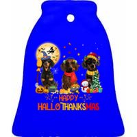 Dachshund Dog Halloween Thanksgiving Happy Hallothanksmas Gift Ceramic Bell Ornament