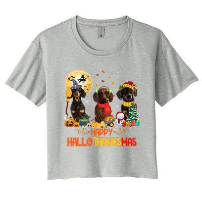 Dachshund Dog Halloween Thanksgiving Happy Hallothanksmas Gift Women's Crop Top Tee