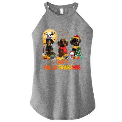 Dachshund Dog Halloween Thanksgiving Happy Hallothanksmas Gift Women’s Perfect Tri Rocker Tank