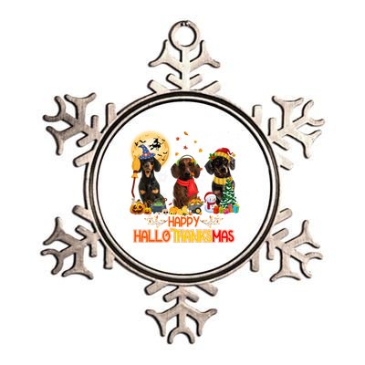 Dachshund Dog Halloween Thanksgiving Happy Hallothanksmas Gift Metallic Star Ornament