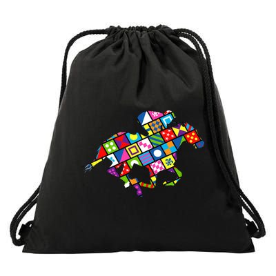 Derby Day Horse Lover Colorful Abstract Drawstring Bag
