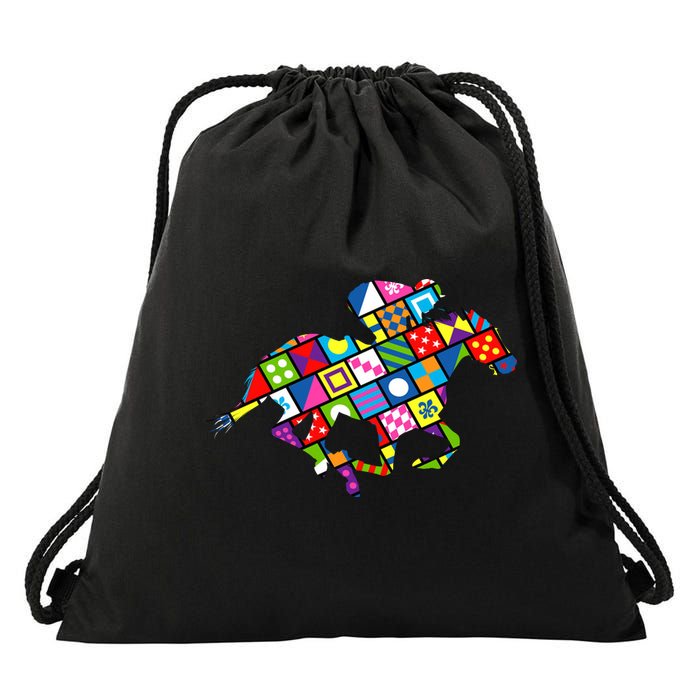 Derby Day Horse Lover Colorful Abstract Drawstring Bag