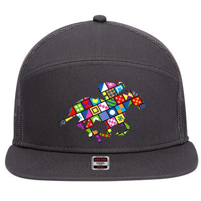 Derby Day Horse Lover Colorful Abstract 7 Panel Mesh Trucker Snapback Hat