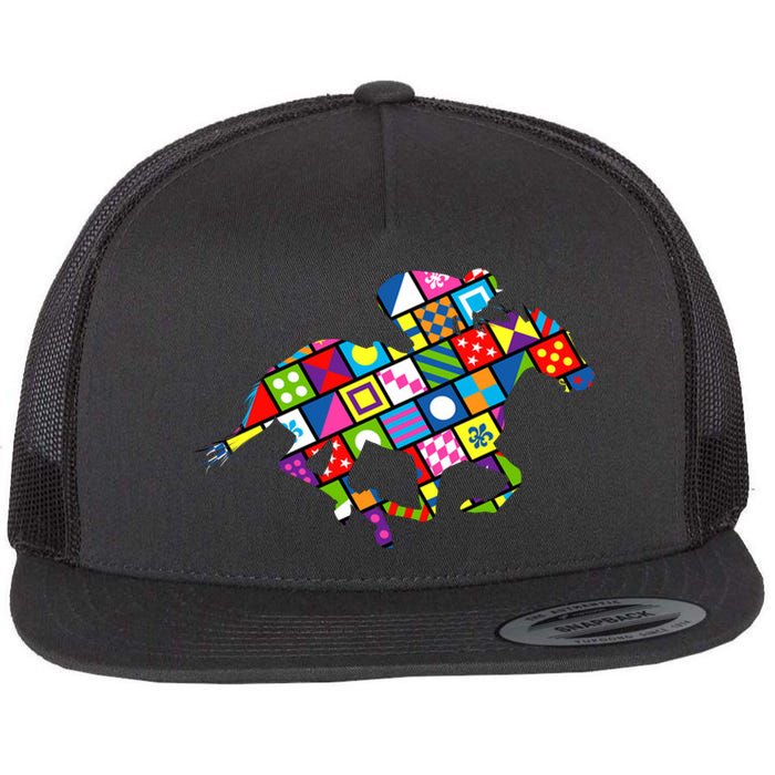 Derby Day Horse Lover Colorful Abstract Flat Bill Trucker Hat