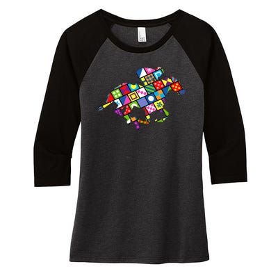 Derby Day Horse Lover Colorful Abstract Women's Tri-Blend 3/4-Sleeve Raglan Shirt