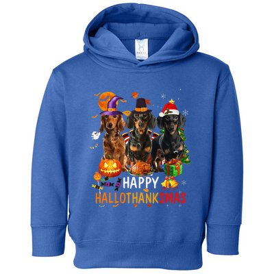 Dachshund Dog Halloween Merry Christmas Happy Hallothanksmas Toddler Hoodie