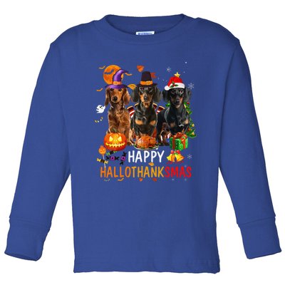 Dachshund Dog Halloween Merry Christmas Happy Hallothanksmas Toddler Long Sleeve Shirt