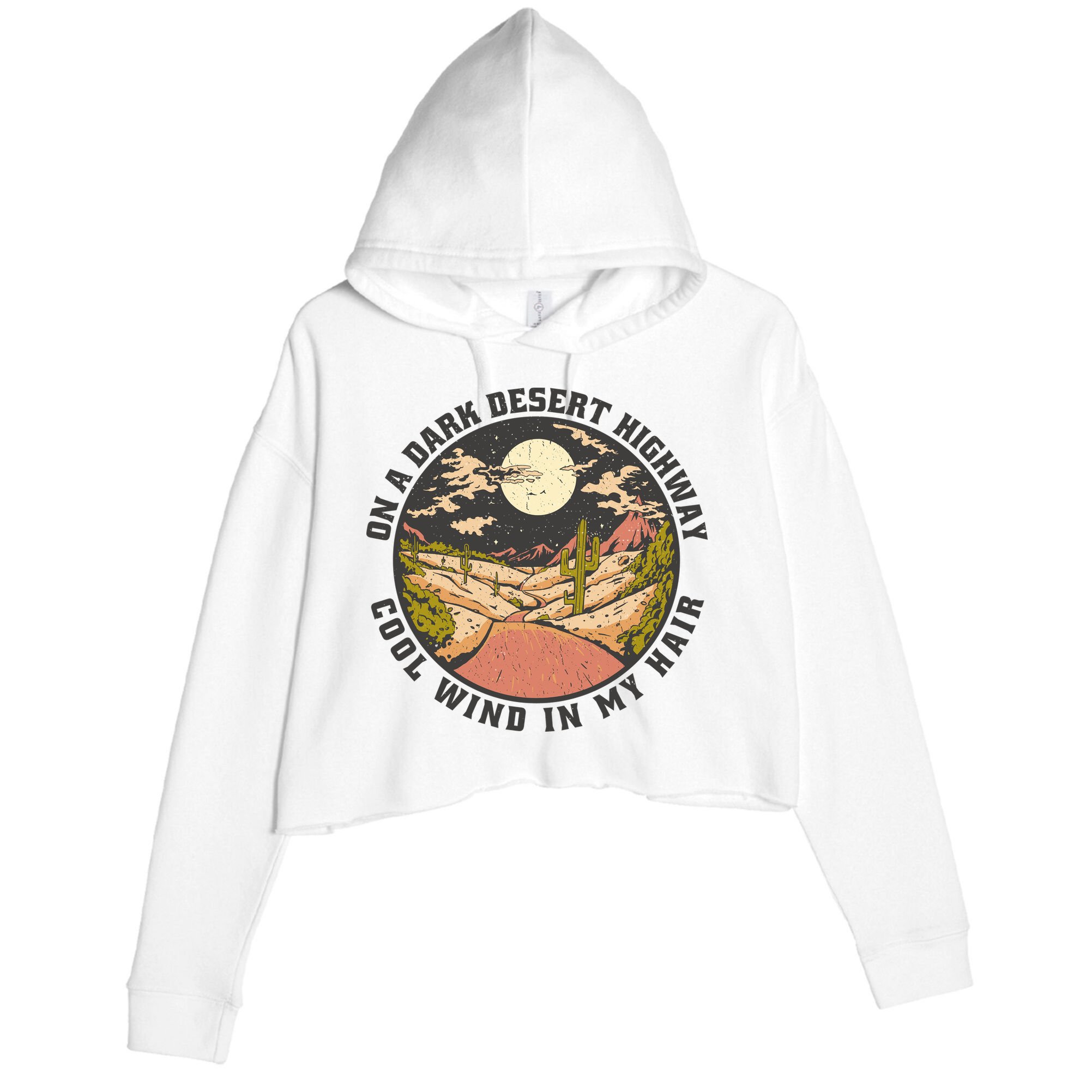 Dark Desert Highway Wind In My Hair Crop Fleece Hoodie