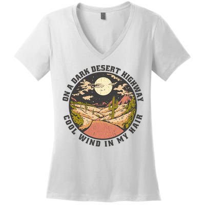 Dark Desert Highway Wind In My Hair Women's V-Neck T-Shirt