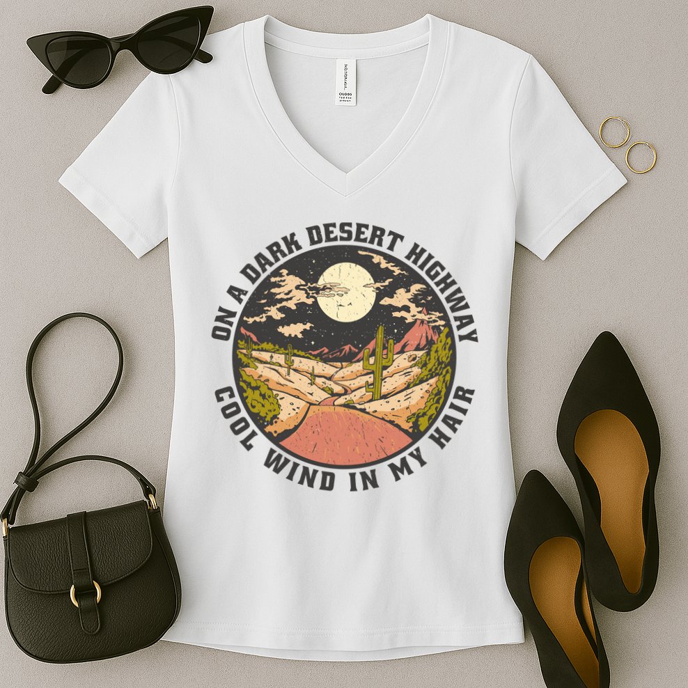 Dark Desert Highway Wind In My Hair Women's V-Neck T-Shirt