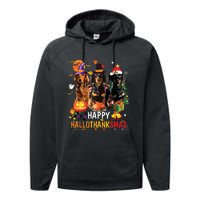 Dachshund Dog Halloween Merry Christmas Happy Hallothanksmas Performance Fleece Hoodie