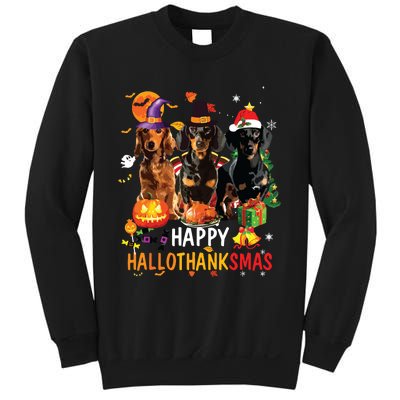 Dachshund Dog Halloween Merry Christmas Happy Hallothanksmas Sweatshirt