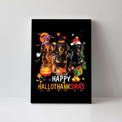 Dachshund Dog Halloween Merry Christmas Happy Hallothanksmas Canvas