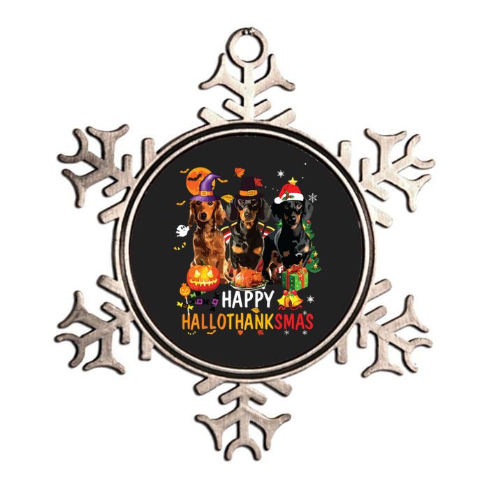 Dachshund Dog Halloween Merry Christmas Happy Hallothanksmas Metallic Star Ornament