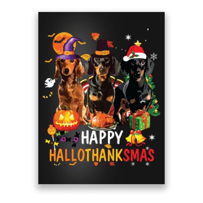 Dachshund Dog Halloween Merry Christmas Happy Hallothanksmas Poster