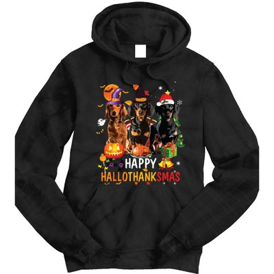 Dachshund Dog Halloween Merry Christmas Happy Hallothanksmas Tie Dye Hoodie