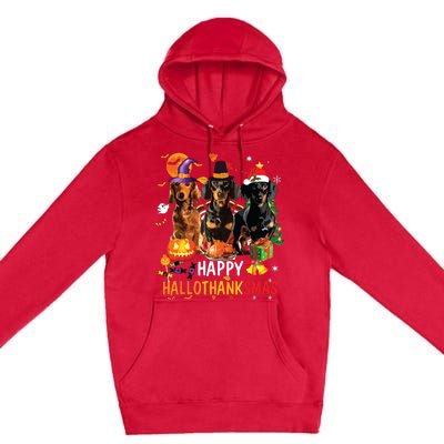 Dachshund Dog Halloween Merry Christmas Happy Hallothanksmas Premium Pullover Hoodie