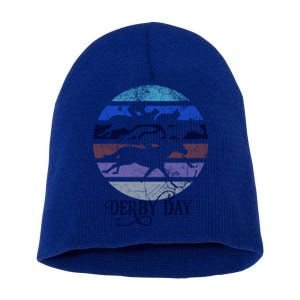 Derby Day Horse Racing Kentucky Retro Sunset Distressed Gift Short Acrylic Beanie