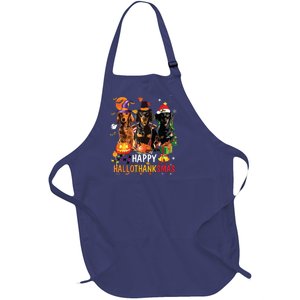 Dachshund Dog Halloween Merry Christmas Happy Hallothanksmas Full-Length Apron With Pockets