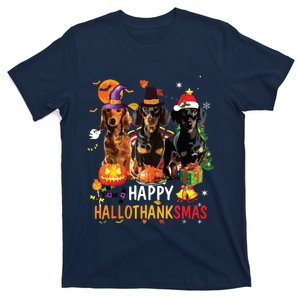 Dachshund Dog Halloween Merry Christmas Happy Hallothanksmas T-Shirt