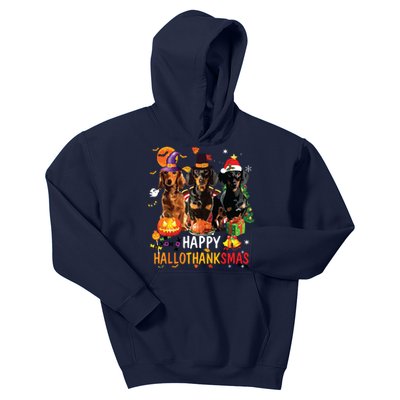 Dachshund Dog Halloween Merry Christmas Happy Hallothanksmas Kids Hoodie