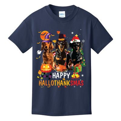 Dachshund Dog Halloween Merry Christmas Happy Hallothanksmas Kids T-Shirt