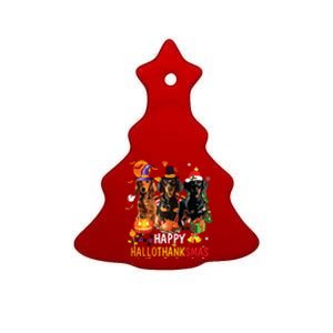 Dachshund Dog Halloween Merry Christmas Happy Hallothanksmas Ceramic Tree Ornament