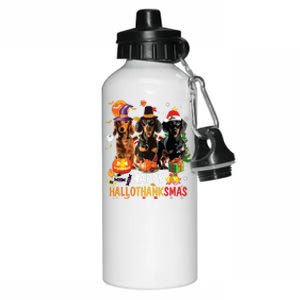 Dachshund Dog Halloween Merry Christmas Happy Hallothanksmas Aluminum Water Bottle 