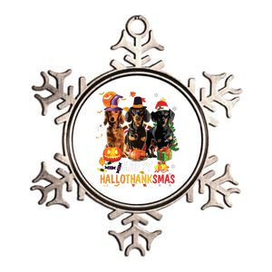 Dachshund Dog Halloween Merry Christmas Happy Hallothanksmas Metallic Star Ornament