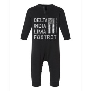 DILF DELTA INDIA LIMA FOXTROT US FLAG AMERICAN PATRIOT Infant Fleece One Piece