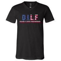 DILF Damn I Love Fireworks V-Neck T-Shirt