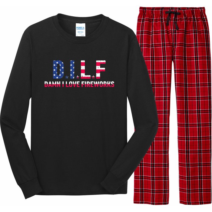 DILF Damn I Love Fireworks Long Sleeve Pajama Set