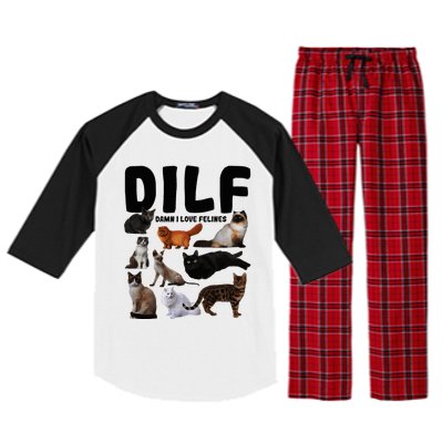 Dilf Damn I Love Felines Funny Cat Kitty Lover Raglan Sleeve Pajama Set