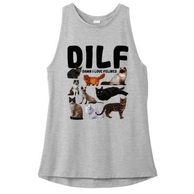 Dilf Damn I Love Felines Funny Cat Kitty Lover Ladies PosiCharge Tri-Blend Wicking Tank