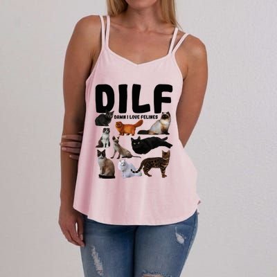 Dilf Damn I Love Felines Funny Cat Kitty Lover Women's Strappy Tank