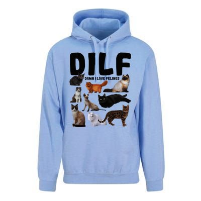 Dilf Damn I Love Felines Funny Cat Kitty Lover Unisex Surf Hoodie