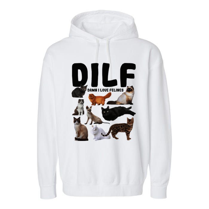 Dilf Damn I Love Felines Funny Cat Kitty Lover Garment-Dyed Fleece Hoodie