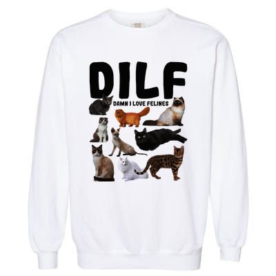 Dilf Damn I Love Felines Funny Cat Kitty Lover Garment-Dyed Sweatshirt