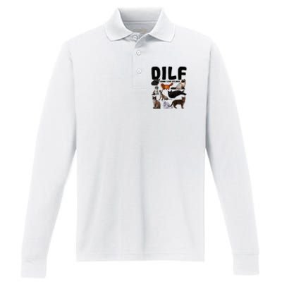 Dilf Damn I Love Felines Funny Cat Kitty Lover Performance Long Sleeve Polo