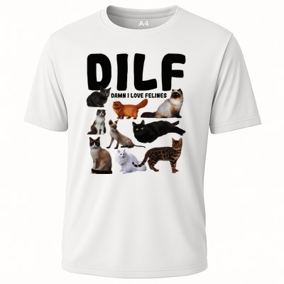 Dilf Damn I Love Felines Funny Cat Kitty Lover Cooling Performance Crew T-Shirt