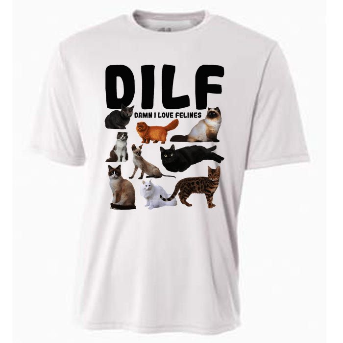 Dilf Damn I Love Felines Funny Cat Kitty Lover Cooling Performance Crew T-Shirt