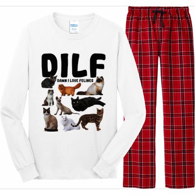 Dilf Damn I Love Felines Funny Cat Kitty Lover Long Sleeve Pajama Set