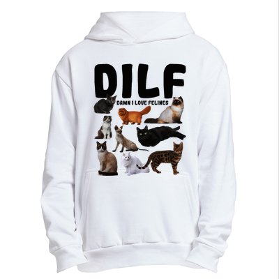 Dilf Damn I Love Felines Funny Cat Kitty Lover Urban Pullover Hoodie