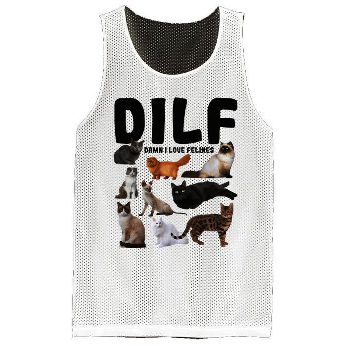 Dilf Damn I Love Felines Funny Cat Kitty Lover Mesh Reversible Basketball Jersey Tank