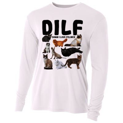 Dilf Damn I Love Felines Funny Cat Kitty Lover Cooling Performance Long Sleeve Crew