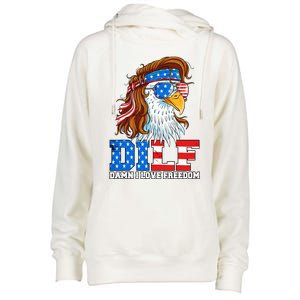 Dilf Damn I Love Freedom Eagle Funny Patriotic 4th Of July Womens Funnel Neck Pullover Hood