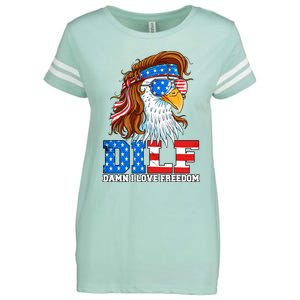 Dilf Damn I Love Freedom Eagle Funny Patriotic 4th Of July Enza Ladies Jersey Football T-Shirt