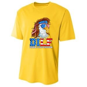 Dilf Damn I Love Freedom Eagle Funny Patriotic 4th Of July Youth Performance Sprint T-Shirt