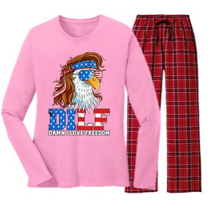 Dilf Damn I Love Freedom Eagle Funny Patriotic 4th Of July Women's Long Sleeve Flannel Pajama Set 